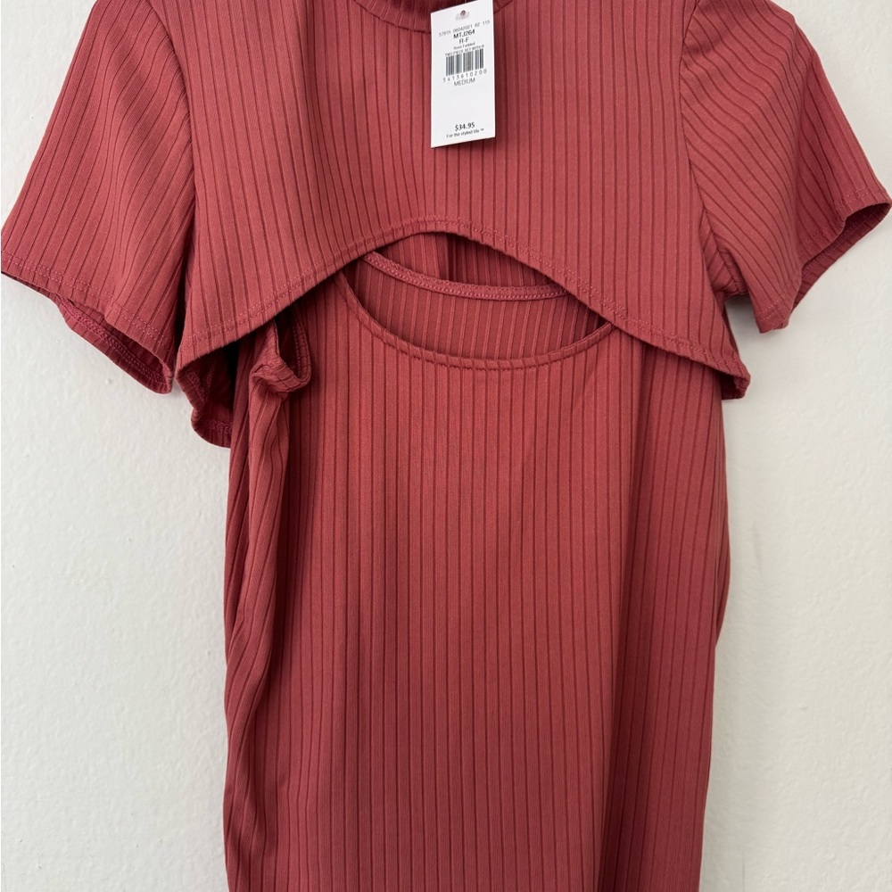 Buckle Pink Ribbed Crop Top with Bib Collar